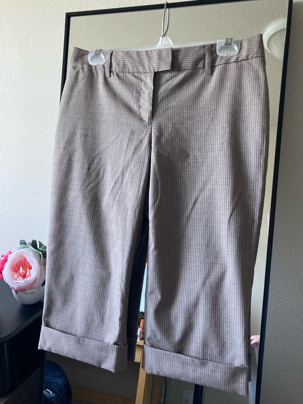 Pinstripe Cropped Dress Pants - light brown